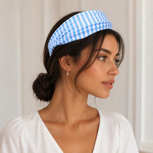 Zelphvt Striped Headbands 4-Pack - Wide Non-Slip Stretchy Yoga Workout Hair Bands
