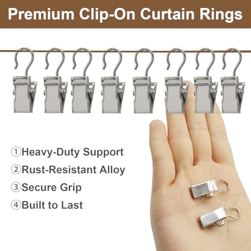 50 Pack Silver Heavy Duty Curtain Clips - Sturdy Metal Hooks