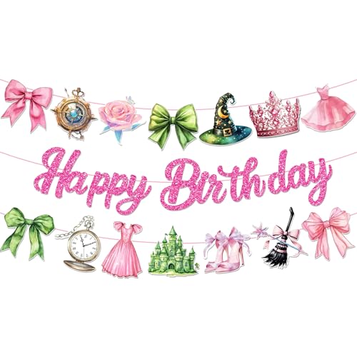 Witch and Princess Birthday Banner - Pink & Green Party Decor