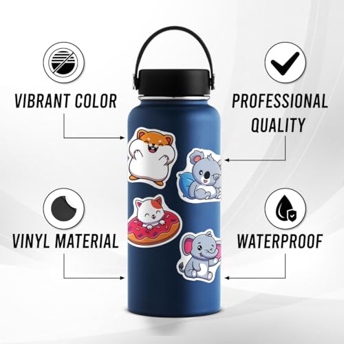 50 Pcs Cute Animal Vinyl Stickers for Water Bottles & Laptops