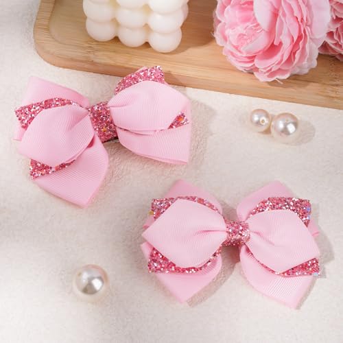 Jaarssho 4-Inch Sparkly Glitter Hair Bows with Alligator Clips, 2-Pack