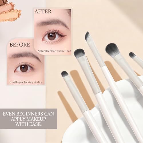 BOROLA 6-Piece Eye Makeup Brush Set with Travel Case - Synthetic Blending & Eyeliner Brushes