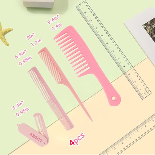 Asofelk 4-Piece Pink Wide Tooth Comb Set for Thick Curly Hair