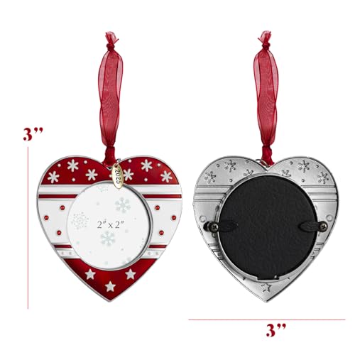 Christmas Tree Ornament Photo Frame - Personalized Holiday Keepsake Pendant with 2-Inch Photo Insert, Red White Silver