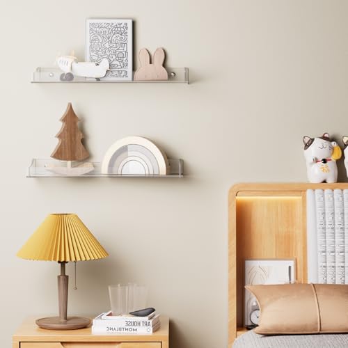 Clear Acrylic Floating Shelves - No Drill Wall Organizer (3 Pack)