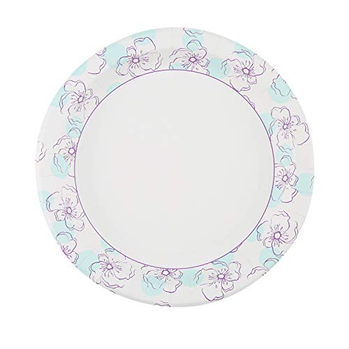 Glad 10-Inch Heavy Duty Paper Plates, Blue Flower Design, 600 Count (12-Pack)