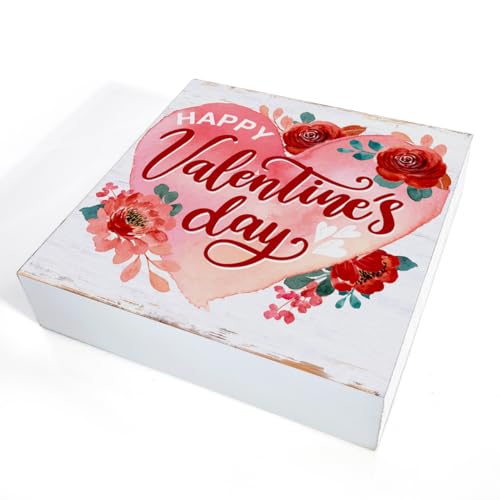 Happy Valentine's Day Wooden Sign - 5x5 Inch Tabletop Decor