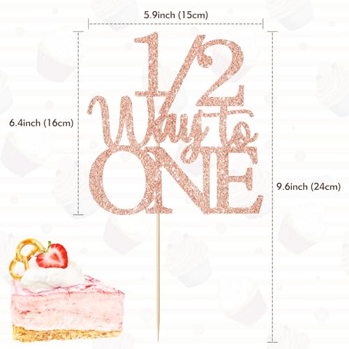 Gold Glitter 1/2 Half Birthday Cake Topper - 5.9 x 9.6 Inches