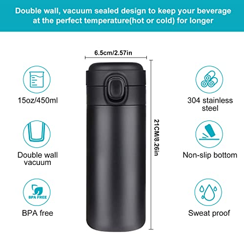 YINJAM Insulated Stainless Steel Travel Mug - 15.2 Oz Leakproof Coffee Bottle
