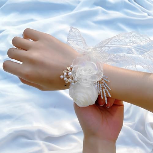 Beige Rose Wrist Corsage & Boutonniere Set for Weddings & Prom