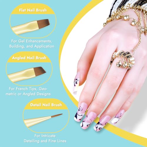 Finea Nail Art Brushes and Dotting Tools Set - 6pcs Gel Polish Liner Brushes