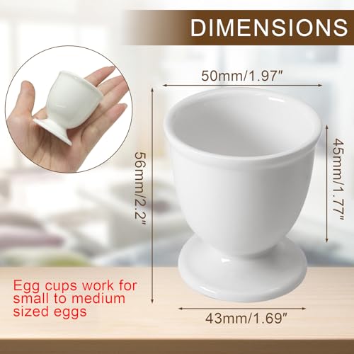 Kyuionty Ceramic Egg Cups - 2 Pcs White Porcelain Holders for Boiled Eggs