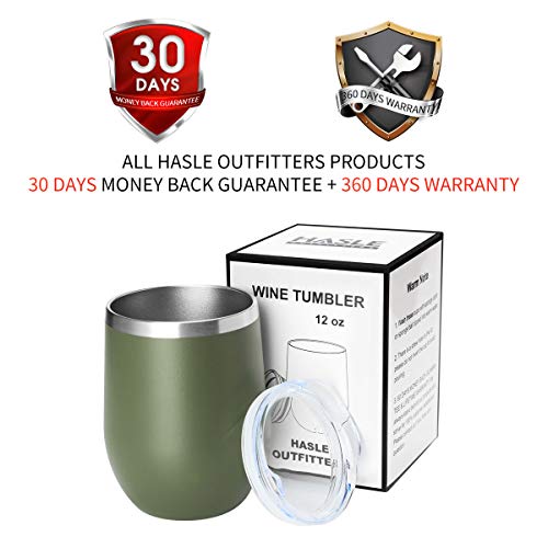 HASLE OUTFITTERS 12oz Army Green Wine Tumbler with Lid - Insulated Stainless Steel Travel Mug