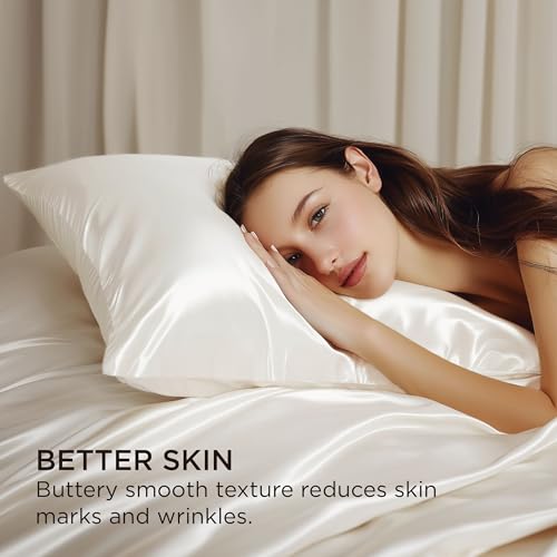 Bedsure Queen Satin Pillowcase Set of 2 with Zipper - Ivory (20" x 30")