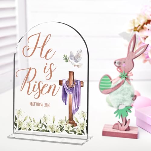 He Is Risen Acrylic Easter Table Sign - 6x8 Religious Decor
