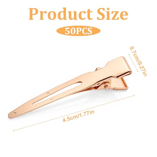 50 Pcs Pin Curl Clips 1.8 Inch Metal Alligator Hair Clips Gold Setting