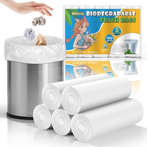 3 Gallon Biodegradable Trash Bags - 100 Count Clear Waste Liners