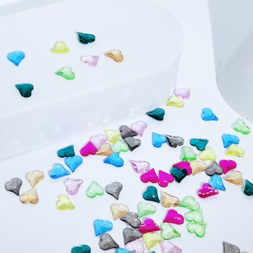 KAAGEE 80Pcs Aurora Heart Nail Rhinestones 3D Water Ripple Glass Charms