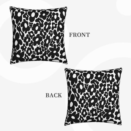 Retro 70s Black and White Flowers Throw Pillow Case – 18"x18"