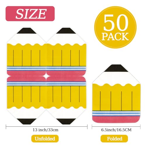 50 Pcs Pencil Shaped Napkins - Back to School Party Decor & Supplies