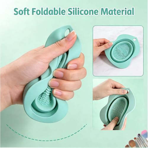 Pubcontti Foldable Silicone Makeup Brush Cleaner Bowl and Mat (Green)