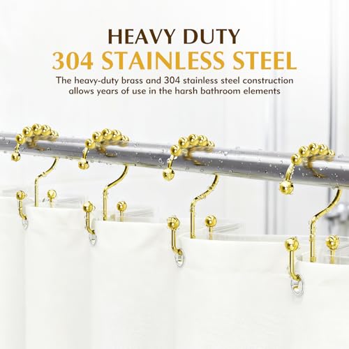 Gold Shower Curtain Hooks - 12 Pcs Rust Proof 304 Stainless Steel