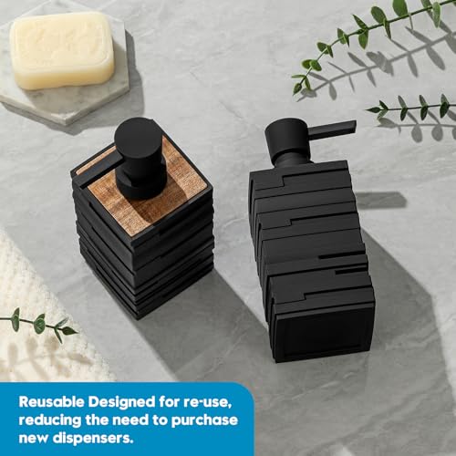 YAUKPH Matte Black Teak Wood Hand Soap Dispenser with Handcrafted Lid