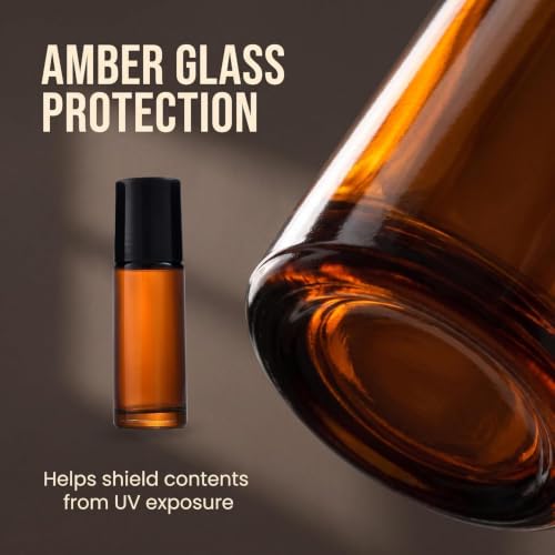 30ml Amber Glass Essential Oil Roller Bottles 2Pcs Refillable Roll On