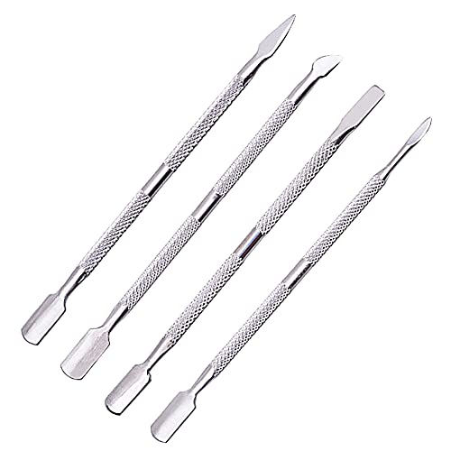 Dual Ended Stainless Steel Cuticle Pusher and Nail Cleaner 4-Pack