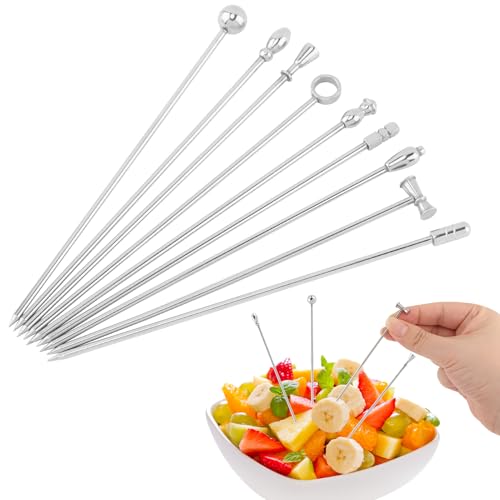9-Piece Metal Cocktail Picks Set - Unique Martini Skewers for Drinks