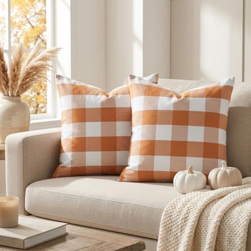 Volcanics Orange and White Outdoor Pillow Covers 18x18 Set of 2 - Farmhouse Halloween Decor