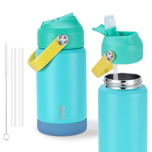 Yawbay 12 oz Stainless Steel Insulated Kids Water Bottle - Blue with Straw