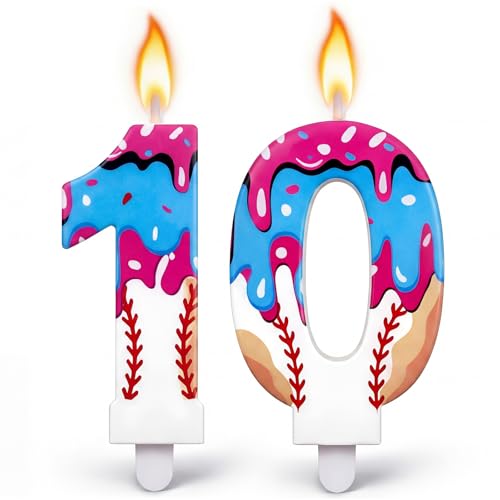 Ice Cream Drip Baseball Number 10 Birthday Candle by Conelist