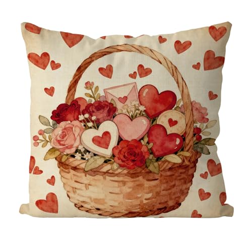 Valentine's Day Flower Pillow Cover 18x18 Inch Love Heart Design