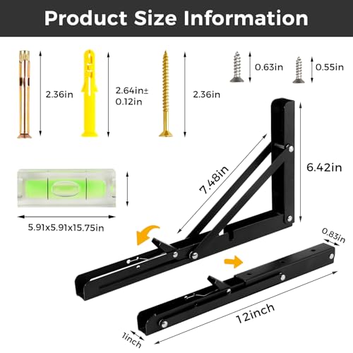 Dntorx 12 Inch Heavy Duty Folding Shelf Brackets - 2 Pack, Black