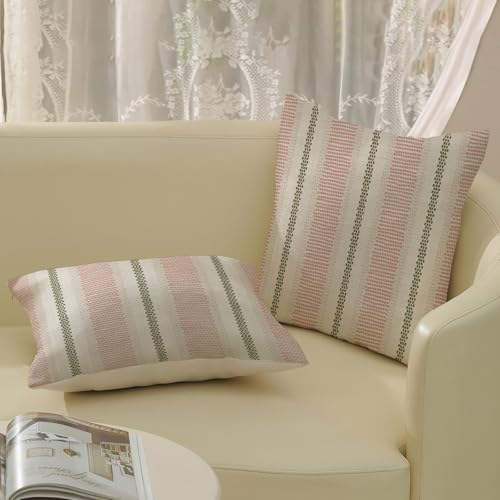 DAFENA Boho Throw Pillow Covers 16x16 Inch, Pink & Sage Green Set of 2