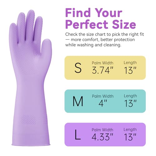 AUSDOWN 4 Pairs Rubber Dishwashing Gloves - Non-Slip Kitchen Cleaning Gloves