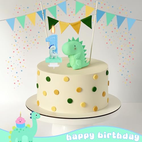 Blue Dinosaur Number 1 Birthday Candle - First Birthday Cake Topper