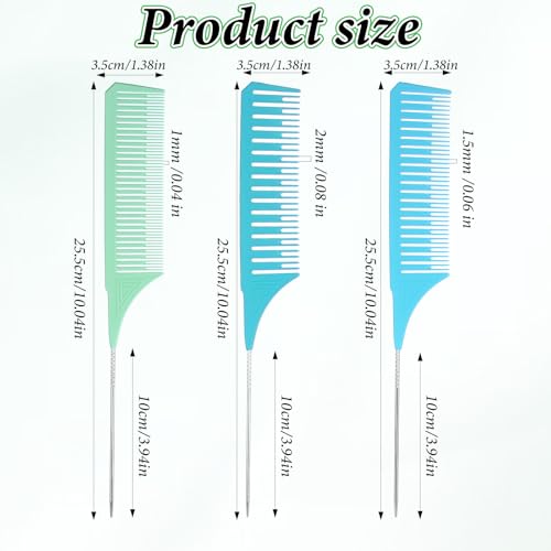 HJZHII 3-Piece Highlighting Combs Professional Hair Dye Weaving Combs with Stainless Steel Rat Tail for Salon and Home