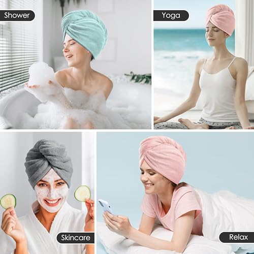 TENSTARS Microfiber Hair Towel Wrap - Quick Dry 5 Pack for All Hair Types