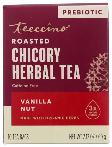 Teeccino Vanilla Nut Herbal Tea - Caffeine-Free Prebiotic Tea, 10 Bags