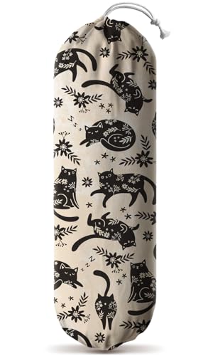 Hglian Cute Cat & Flower Plastic Grocery Bag Holder - Vintage Canvas Organizer Storage Keeper