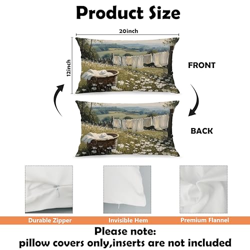 Multicolour Farmhouse Laundry Day Pillow Cover 12x20 - Rustic Country Wildflower Decorative Lumbar Cushion for Couch Bed Living Room Bedroom