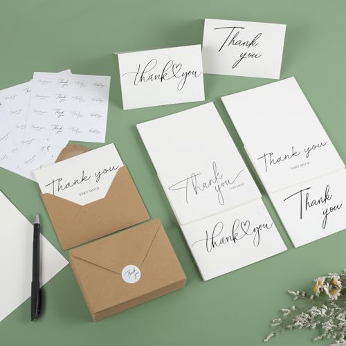 Azureal 52-Pack Thank You Cards with Envelopes & Stickers - 3.5x5 Inch Personalizable Notes for Weddings, Bridal Showers, Graduations & Business