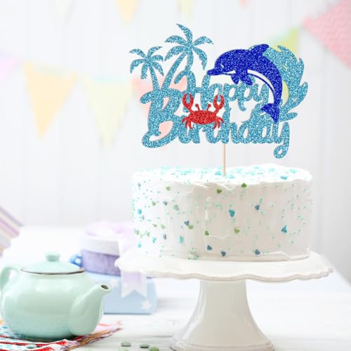 Ocean Under The Sea Birthday Cake Topper - Dolphin & Crab Design