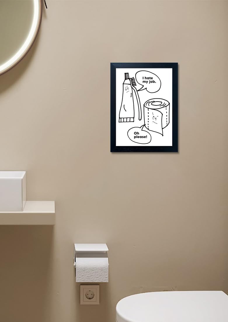 Regine Switzerland Black and White Bathroom Wall Art - Funny Quote Canvas Print | Framed Decor