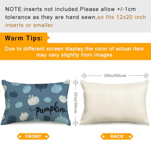 Dark Blue Pumpkins Fall Pillow Cover 12x20 Inch Autumn Decor