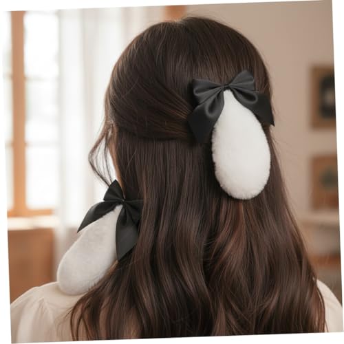 Tustao Plush Bunny Ear Hair Clips with Bow-Knot Lop Ears Cosplay Headwear