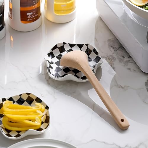 Black & White Ceramic Spoon Rest - 5.3in Heat Resistant Holder