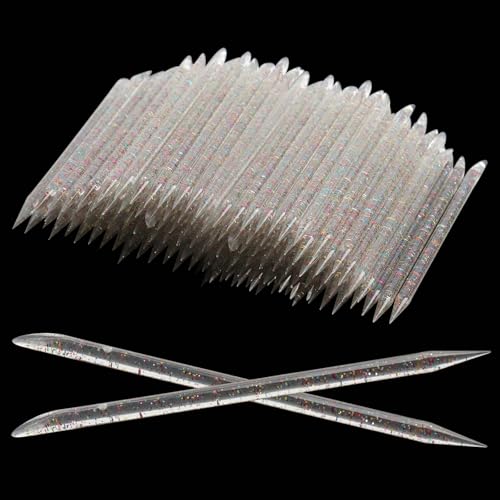 Mekupeu 100 Pcs Crystal Cuticle Pusher Sticks, Disposable Double-Sided Nail Art Remover and Cleaning Tools, Black Colorful